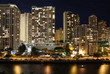Skyscrapers and partial skyline of Honolulu, Hawaii, at night
