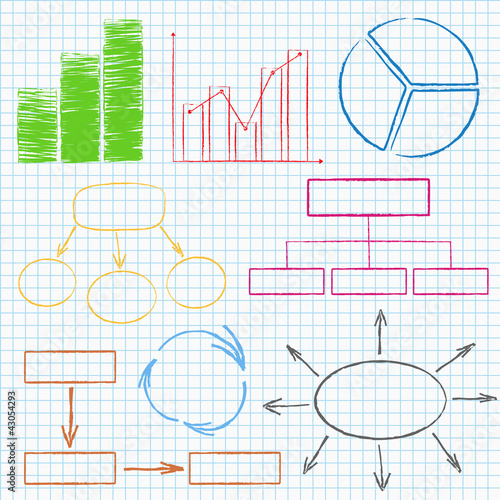 Vector: Set of different graphs and diagrams on squared paper Set of different graphs and diagrams on squared paper