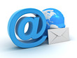Illustration: At sign, globe and envelope on white background At sign, globe and envelope on white background