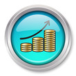 Vector Rising Gold Coins Icon Glossy Metallic Button. EPS10.
