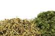 Macro piles of rubbed parsely and thyme