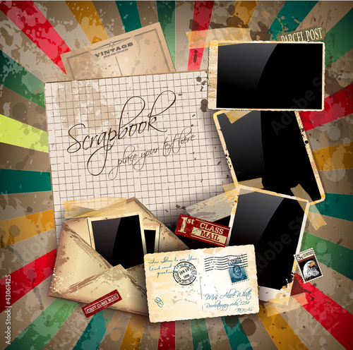 Vector: Vintage scrapbook composition with old style Vintage scrapbook composition with old style