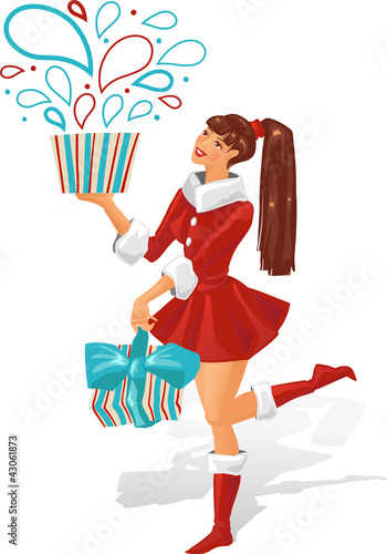 Vector: The girl is holding a gift. Vector illustration. The girl is holding a gift. Vector illustration.