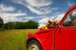 French car with bread and wine