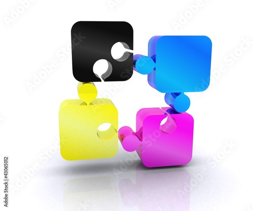 Illustration: Puzzle with the basic colors of the graphics - 3D Puzzle with the basic colors of the graphics - 3D