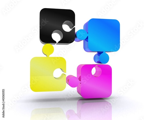 Illustration: Puzzle with the basic colors of the graphics - 3D Puzzle with the basic colors of the graphics - 3D
