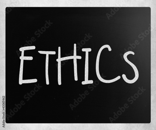 Illustration: "Ethics" handwritten with white chalk on a blackboard "Ethics" handwritten with white chalk on a blackboard