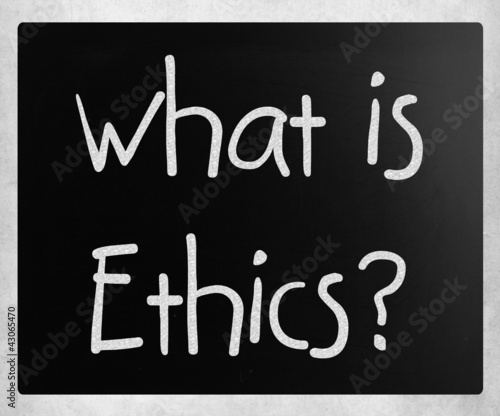 Illustration: "What is Ethics?" handwritten with white chalk on a blackboard "What is Ethics?" handwritten with white chalk on a blackboard