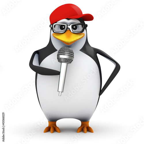 Illustration: 3d Penguin in baseball cap with microphone 3d Penguin in baseball cap with microphone
