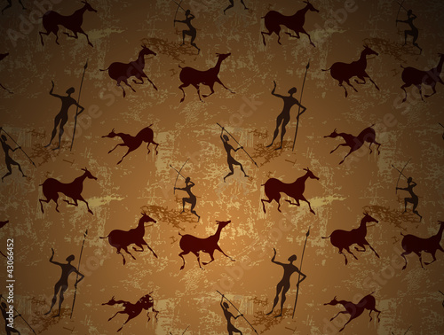 Vector: Cave painting ancient art seamless vector background Cave painting ancient art seamless vector background