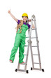 Woman worker standing on ladder