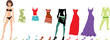 Young beautiful paper dolls with clothes set