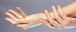 Woman hands on grey background, isolated