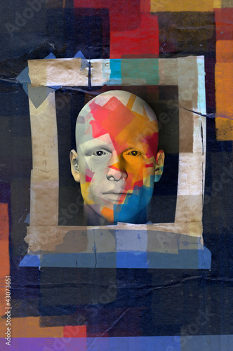 Illustration: colorful male portrait grunge frame colorful male portrait grunge frame