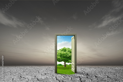 Illustration: Door open to the new world, for environmental concept and idea Door open to the new world, for environmental concept and idea
