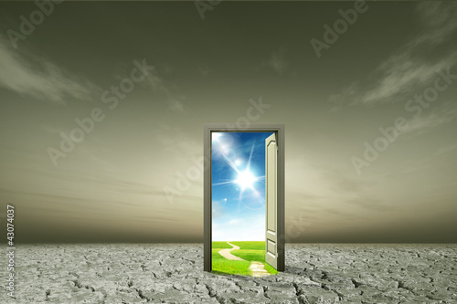 Illustration: Door open to the new world, for environmental concept and idea Door open to the new world, for environmental concept and idea