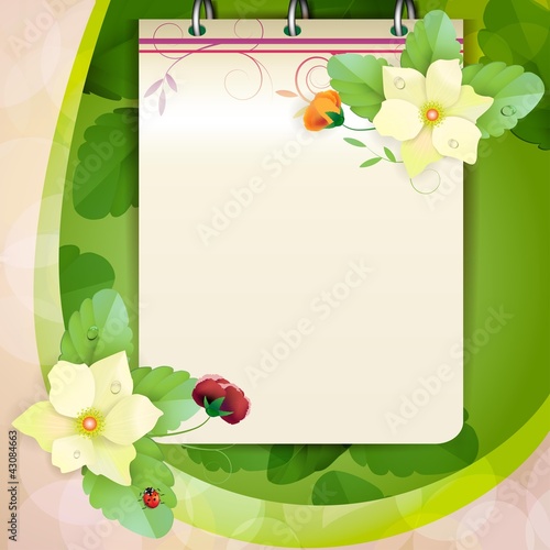 Vektor: Piece of paper with colorful flowers Piece of paper with colorful flowers