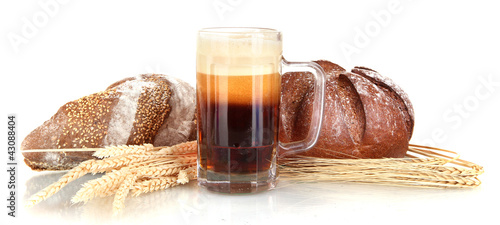 Photo: glass of kvass with bread isolated on white background glass of kvass with bread isolated on white background