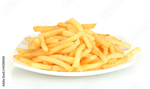 Photo: Potatoes fries in the plate isolated on white Potatoes fries in the plate isolated on white