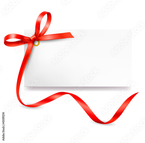 Vector: Card with red gift bow with ribbons. Vector Card with red gift bow with ribbons. Vector