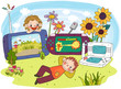 Illustration: Boy lying on grass Boy lying on grass