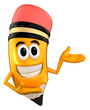 3d render of pencil mascot presenting