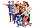 Group people pointing.