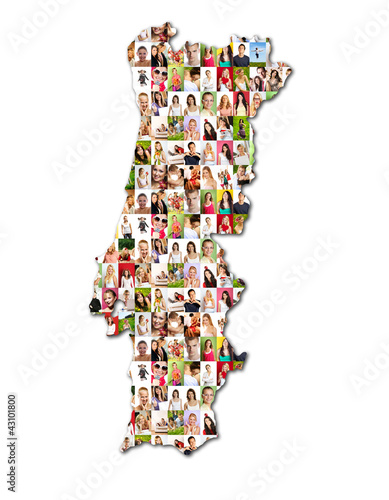 Illustration: map of portugal with a lot of people portraits map of portugal with a lot of people portraits