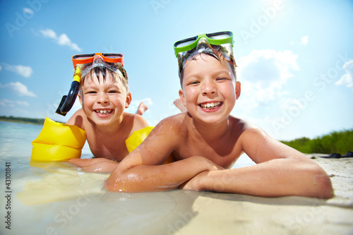 Photo: Siblings on beach Siblings on beach