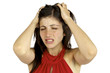 Beautiful female model suffering headache