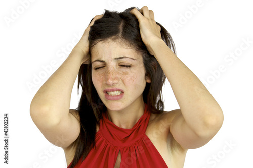 Photo: Beautiful female model suffering headache Beautiful female model suffering headache