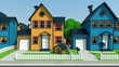 side view driving along cartoon suburban street - loopable