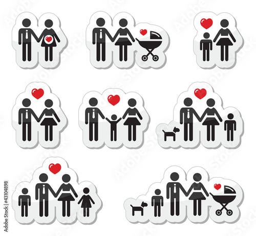 Vector: People icons - family, baby, pregnant woman, couples People icons - family, baby, pregnant woman, couples