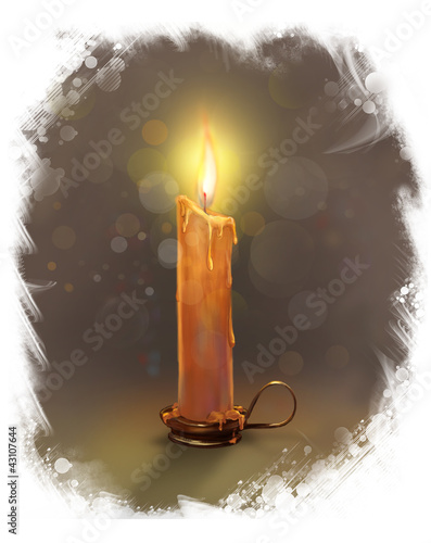 Illustration: The illustration with burning candle on a dark background. The illustration with burning candle on a dark background.