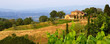 Tuscan landscape panorama in evening sun