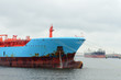 gas tanker with oil tanker on the background