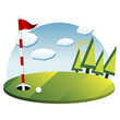 Vektor: Golf background with green flag pole and ball Golf background with green flag pole and ball