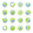 Drops and leaves. Vector logo template set.