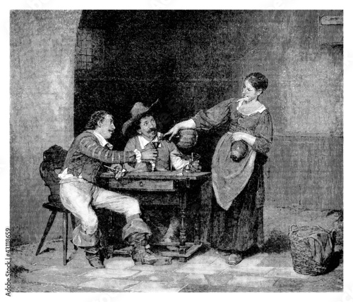 Illustration: Tavern Scene - 17th century Tavern Scene - 17th century