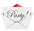 Party Word Invitation and Open Envelope