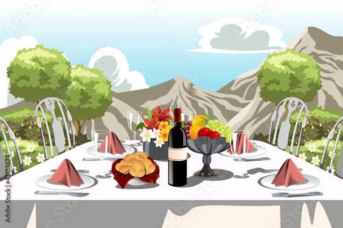 Vector: Garden party table arrangement Garden party table arrangement