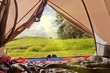Campsite nature view from inside a tent