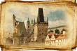 streets of Old Prague made in retro style, like postcards