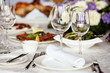 Empty glasses set in restaurant