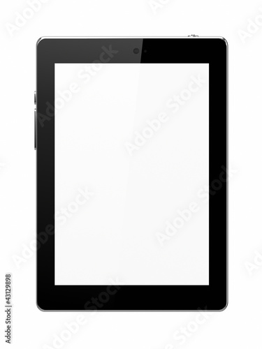 Photo: White tablet isolated with blank screen White tablet isolated with blank screen