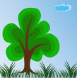 Vector: One tree on grass and blue sky background illustration One tree on grass and blue sky background illustration