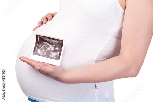 Photo: Pregnant Woman's Belly with Ultrasound Image Pregnant Woman's Belly with Ultrasound Image