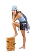Woman in climbing equipment