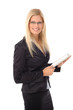 Blonde Geschäftsfrau mit tablet pc