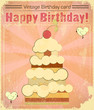 Vector: Vintage birthday card with big berry cake Vintage birthday card with big berry cake